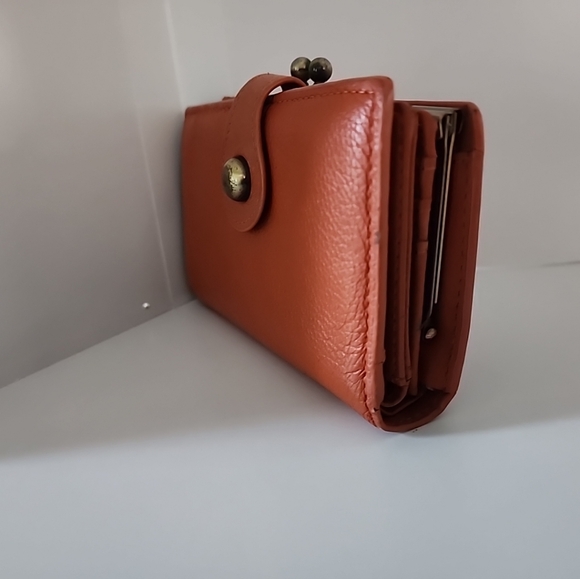 Orange Wallet Folding 17 Credit Card Holder Slots Patterned Interior Vintage - Picture 5 of 13